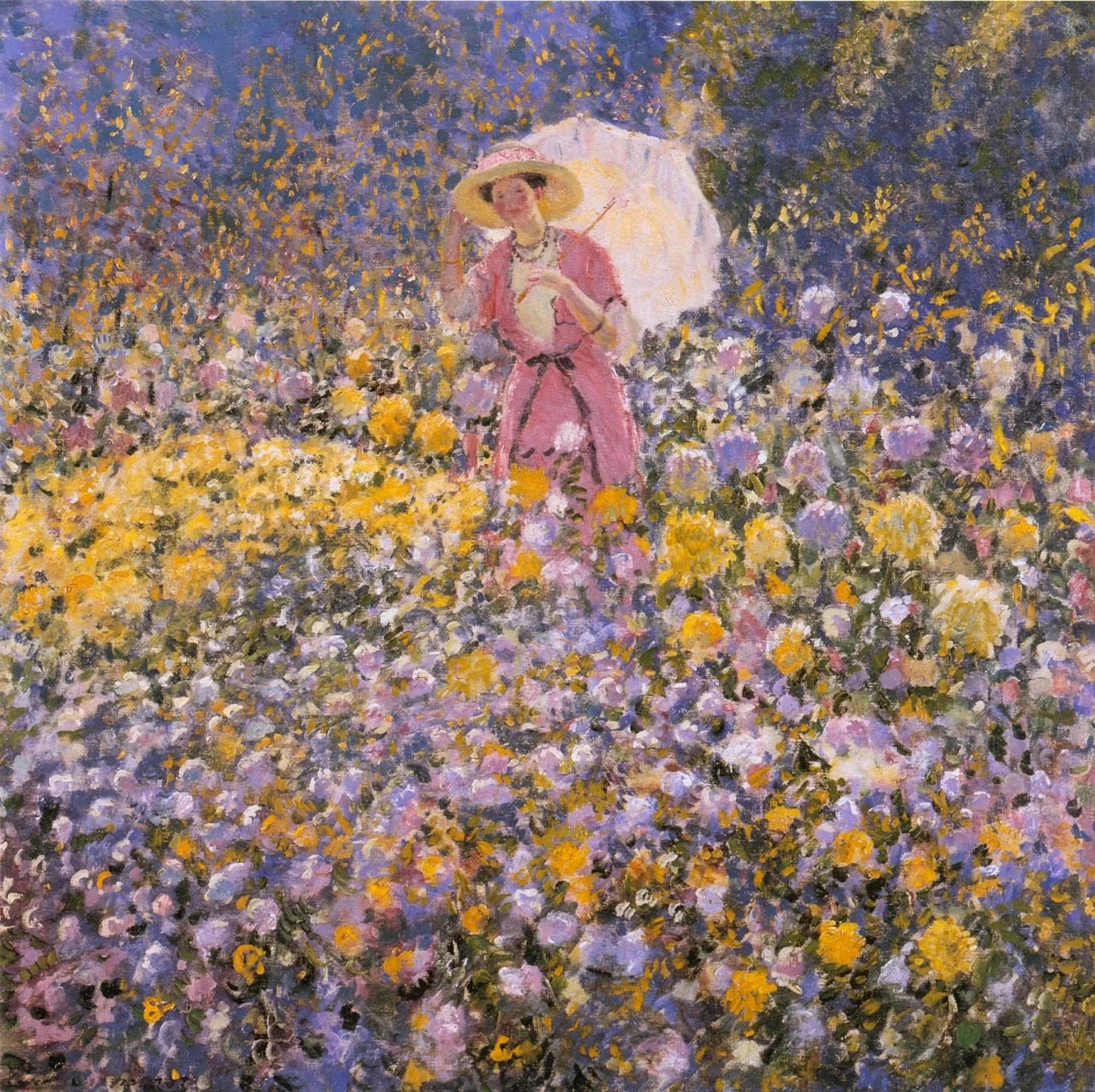 Donna in giardino con parasole 2